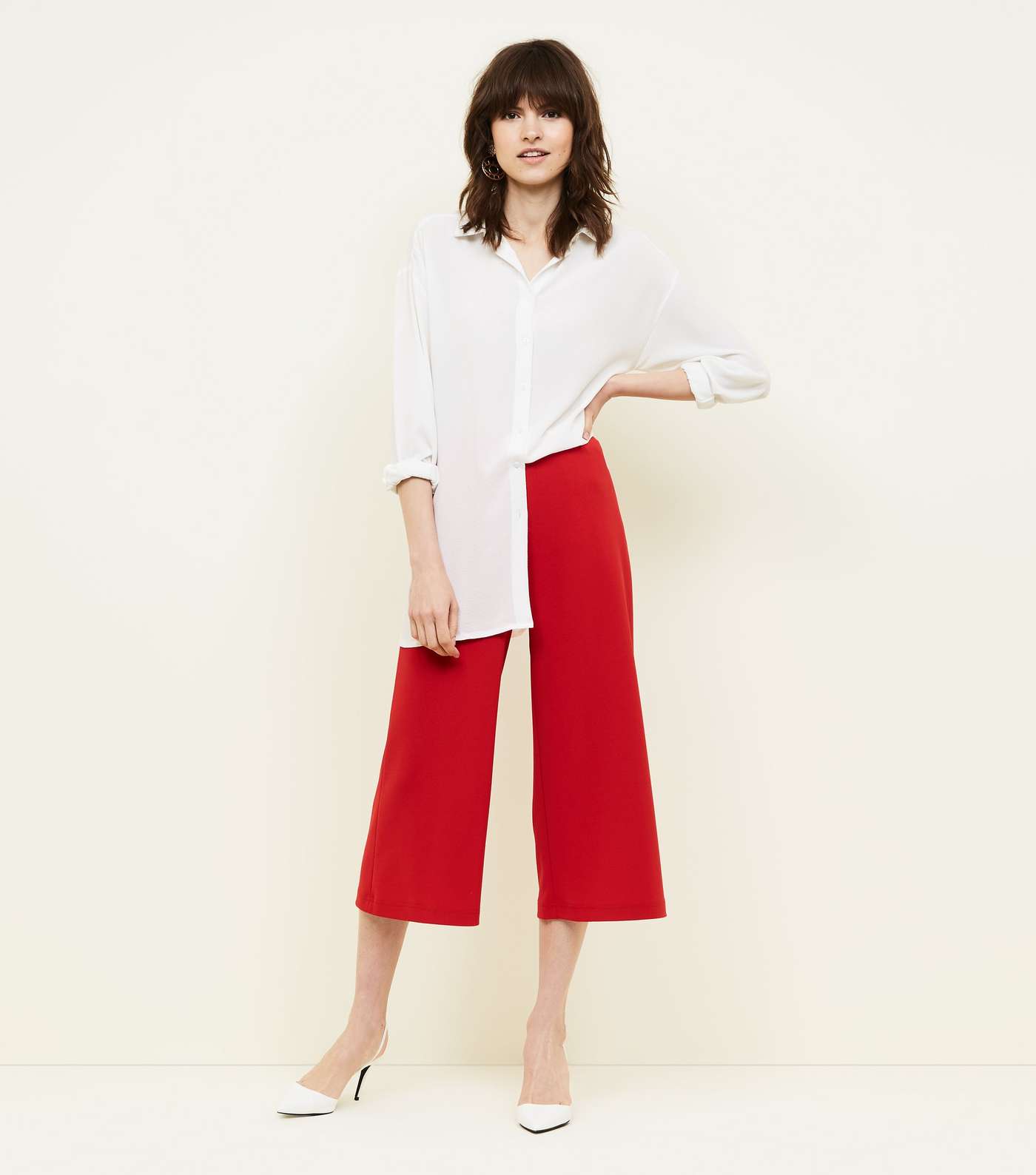 Red Crepe Scuba Cropped Trousers Image 5