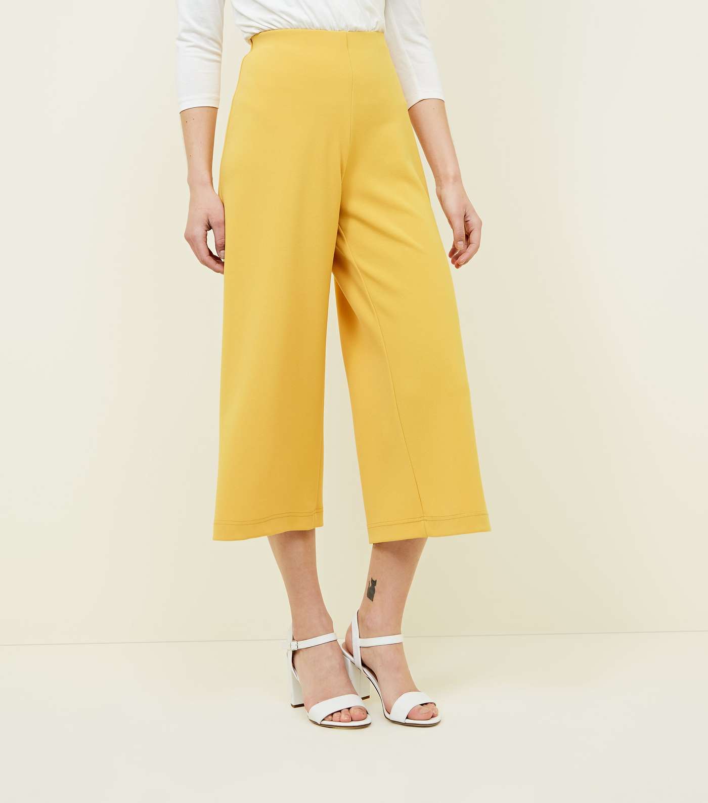 Mustard Crepe Scuba Cropped Trousers Image 2
