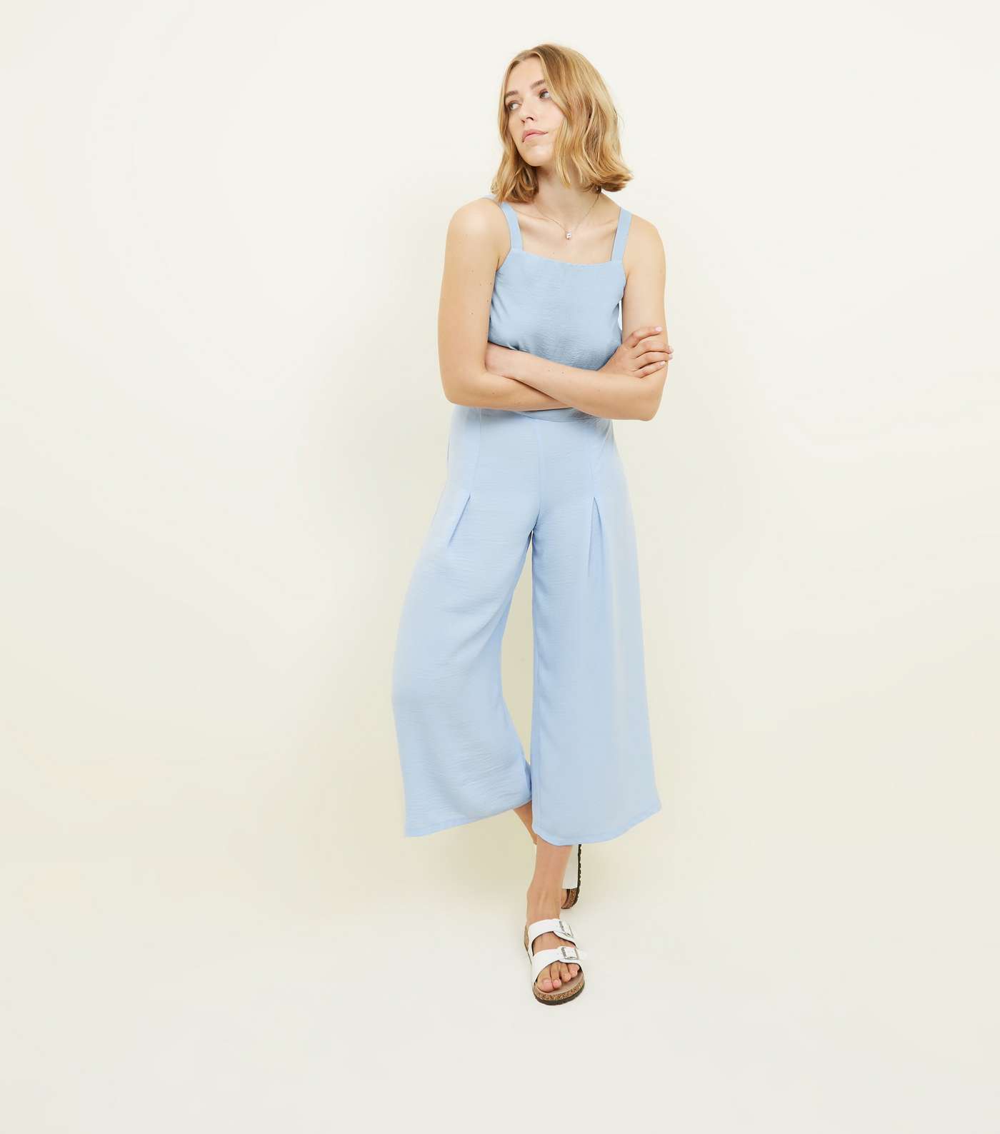 Pale Blue Pleated High Waist Cropped Trousers
