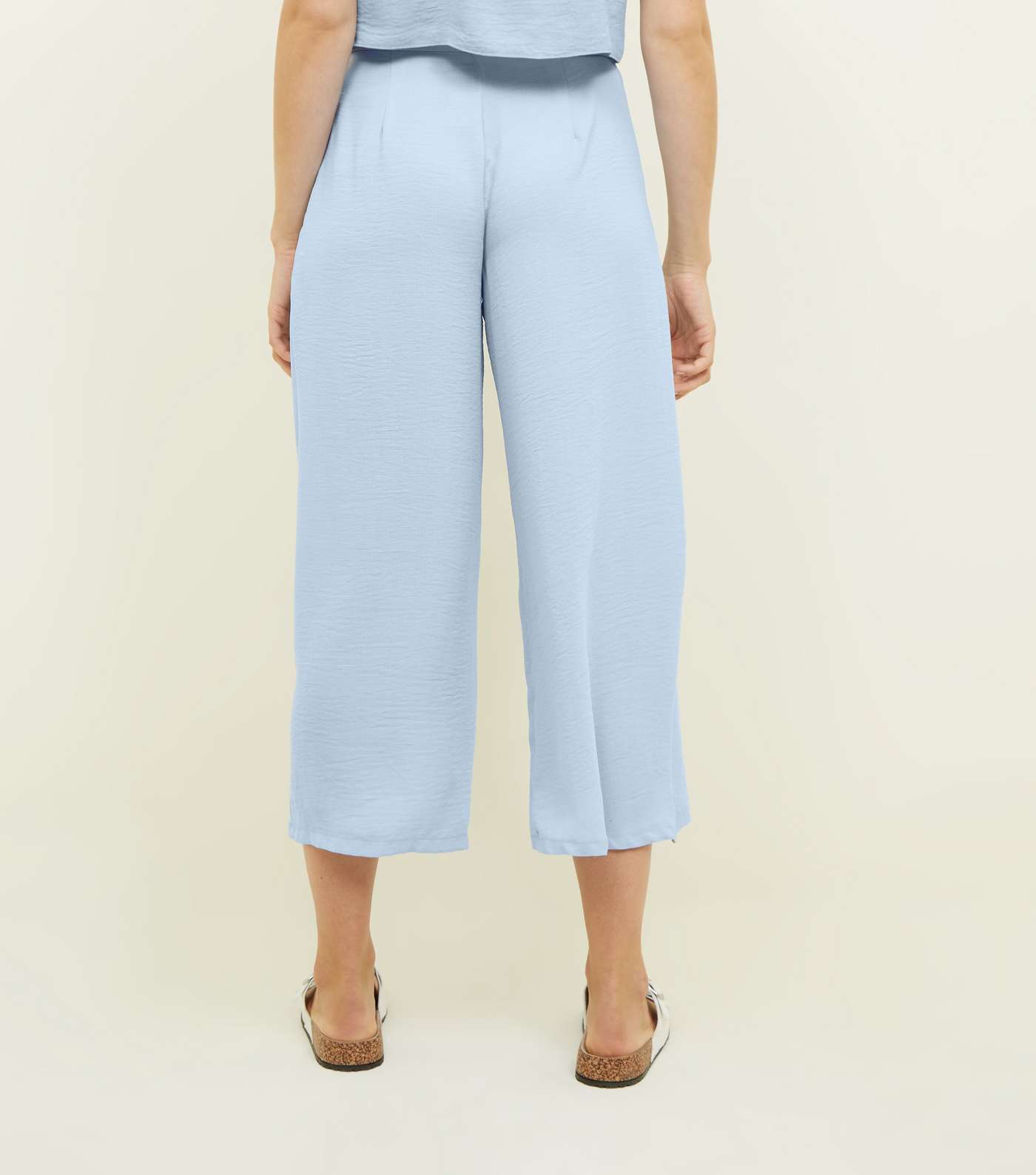 Pale Blue Pleated High Waist Cropped Trousers Image 3