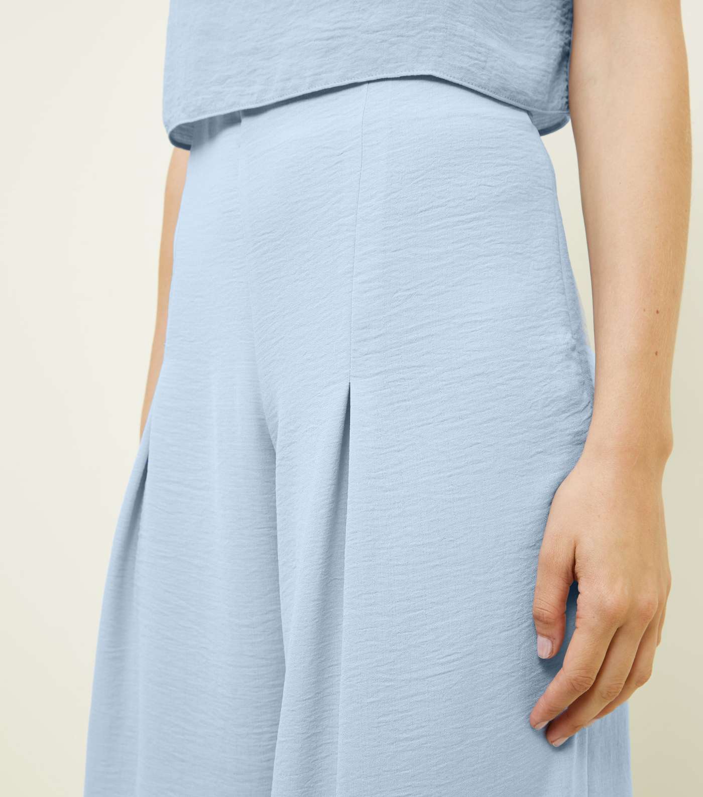 Pale Blue Pleated High Waist Cropped Trousers Image 5