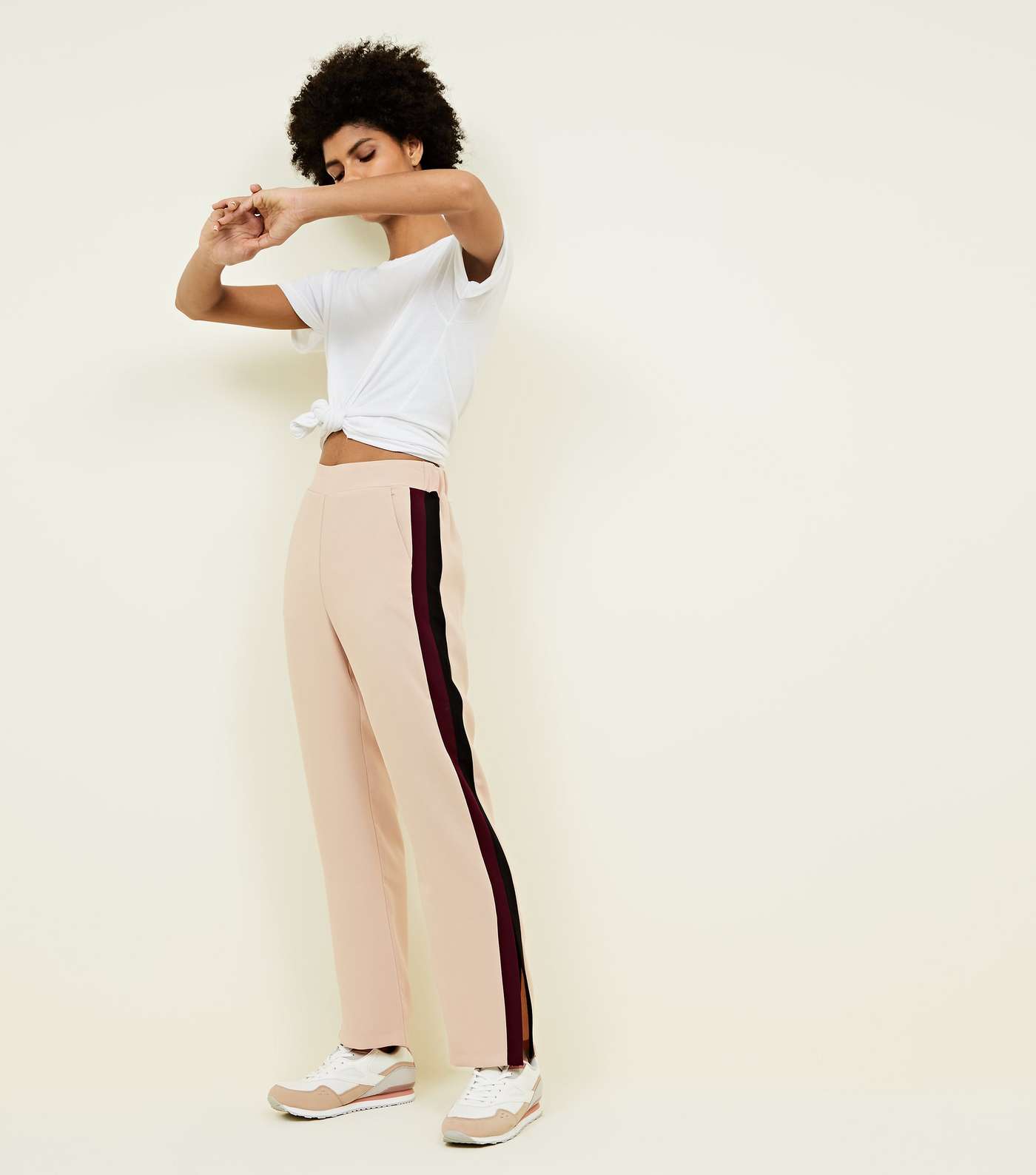 Pale Pink Double Side Stripe Flared Trousers