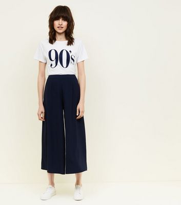 Ladies navy sale cropped trousers