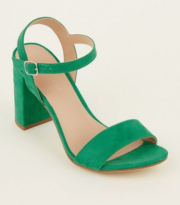 Green Suedette Two-Part Heeled Sandals 