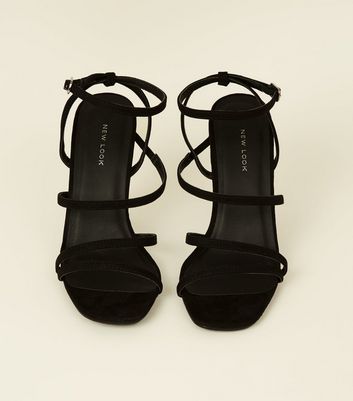 Black Suedette Strappy Square Toe 