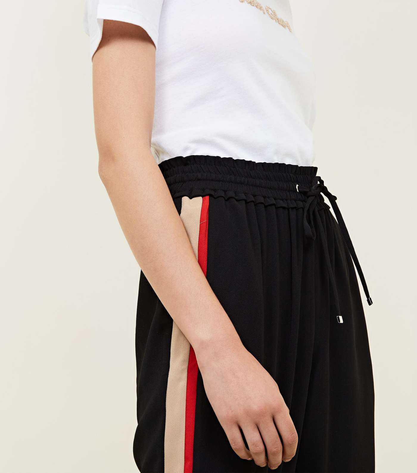Black Side Stripe Shirred Waist Trousers Image 5