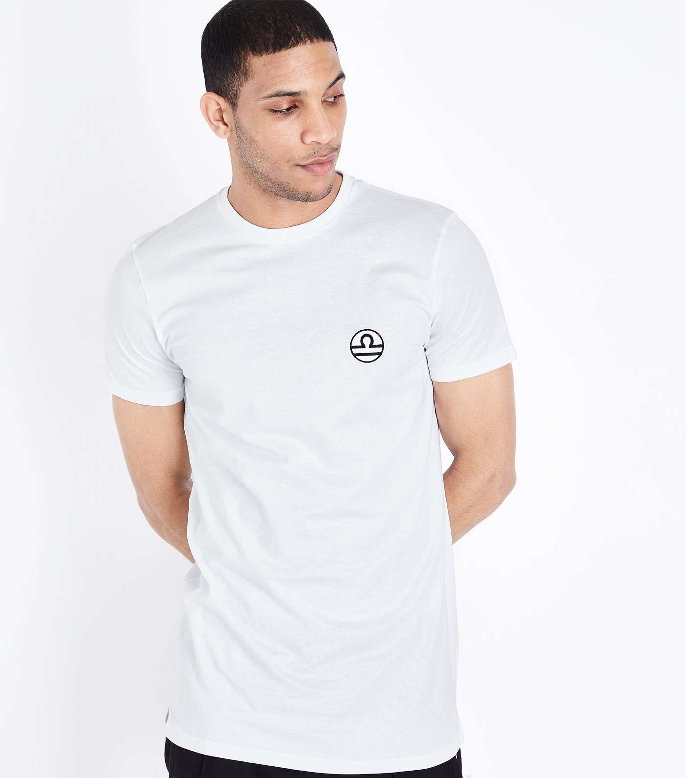 White Libra Symbol Embroidered T-Shirt
