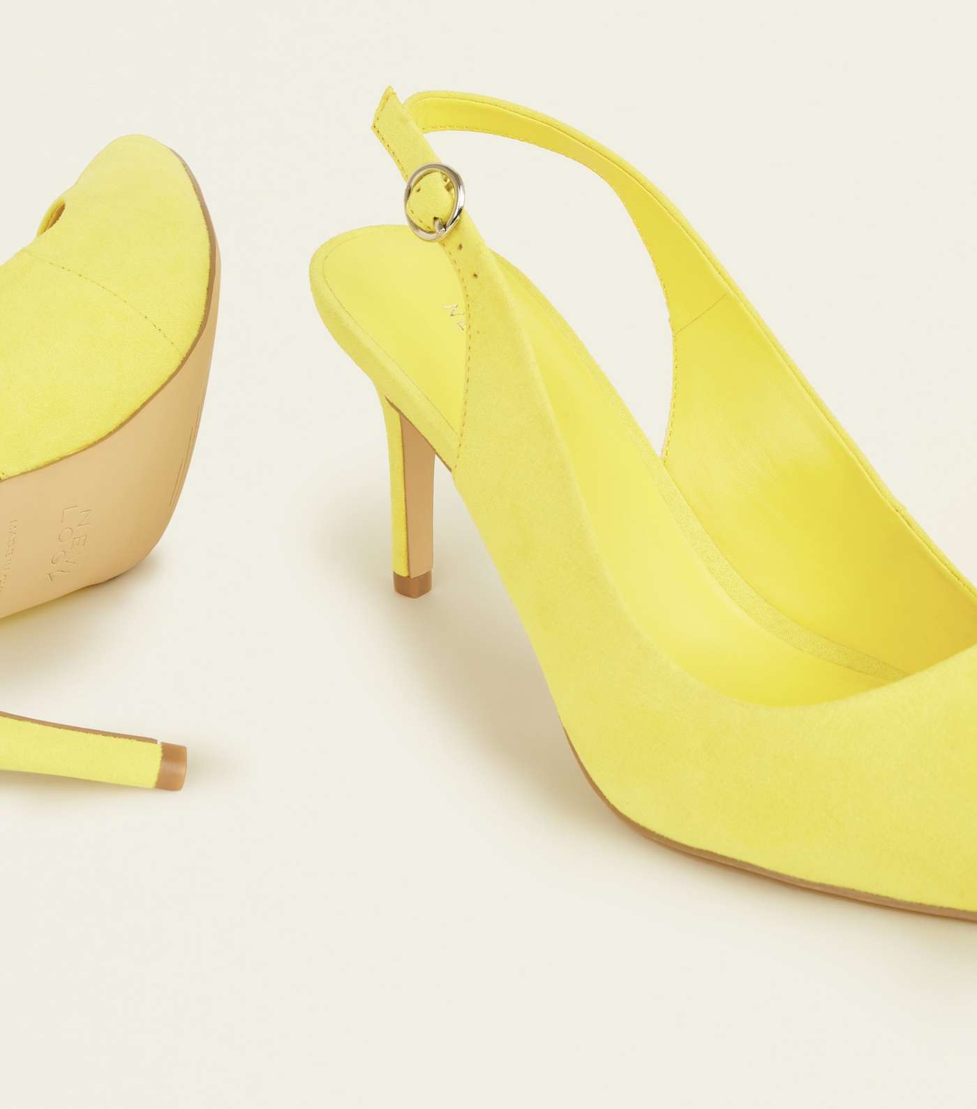 Bright Yellow Suedette Pointed Slingbacks Image 6