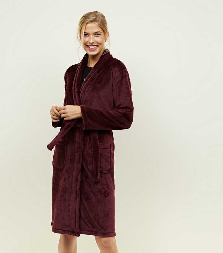 Burgundy Fluffy Longline Dressing Gown 
