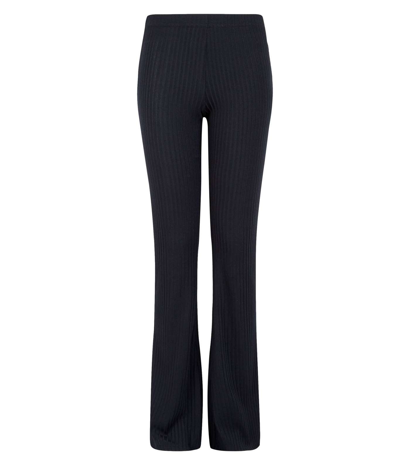 Girls Black Ribbed Flared Trousers Image 4
