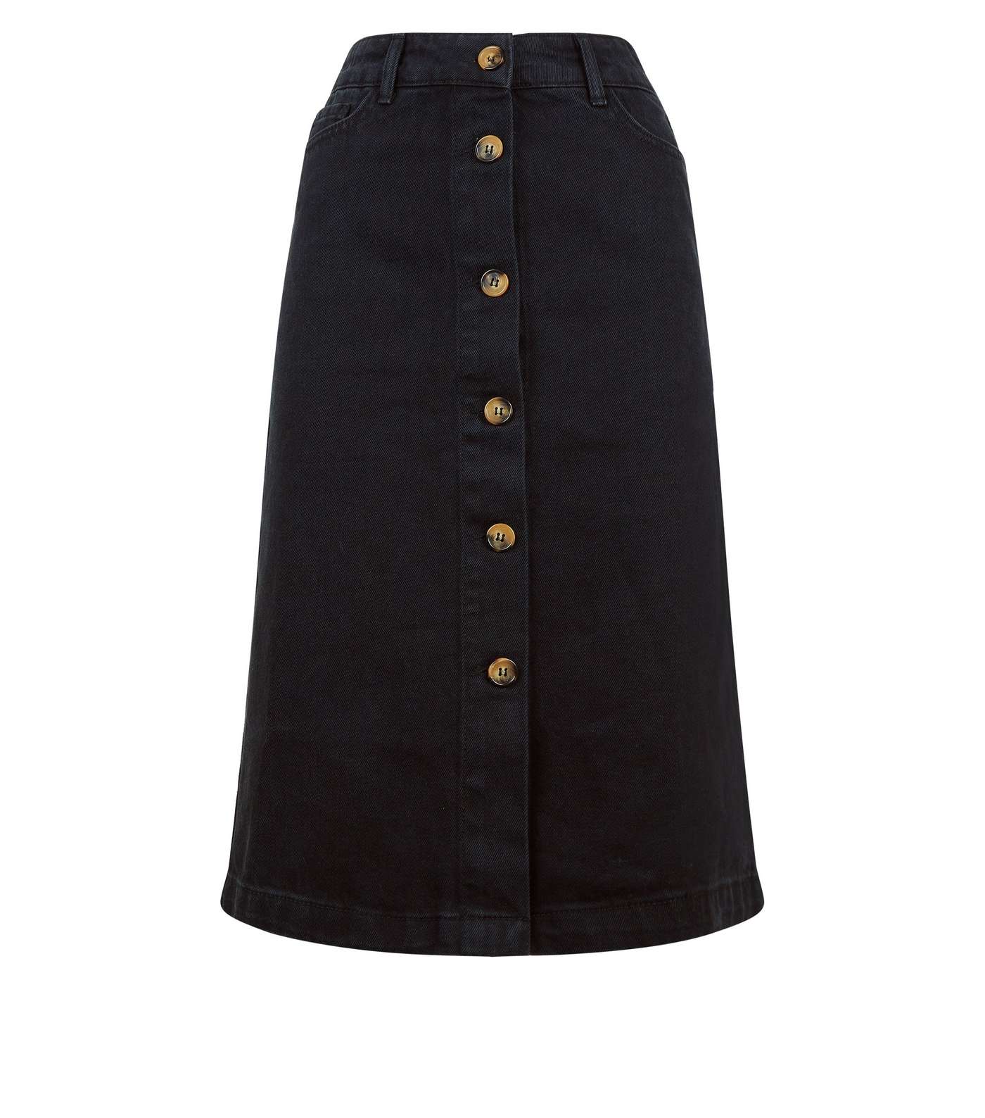 Black Denim Button Up Midi Skirt | New Look
