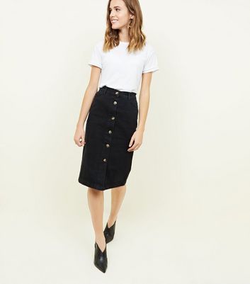 midi black denim skirt