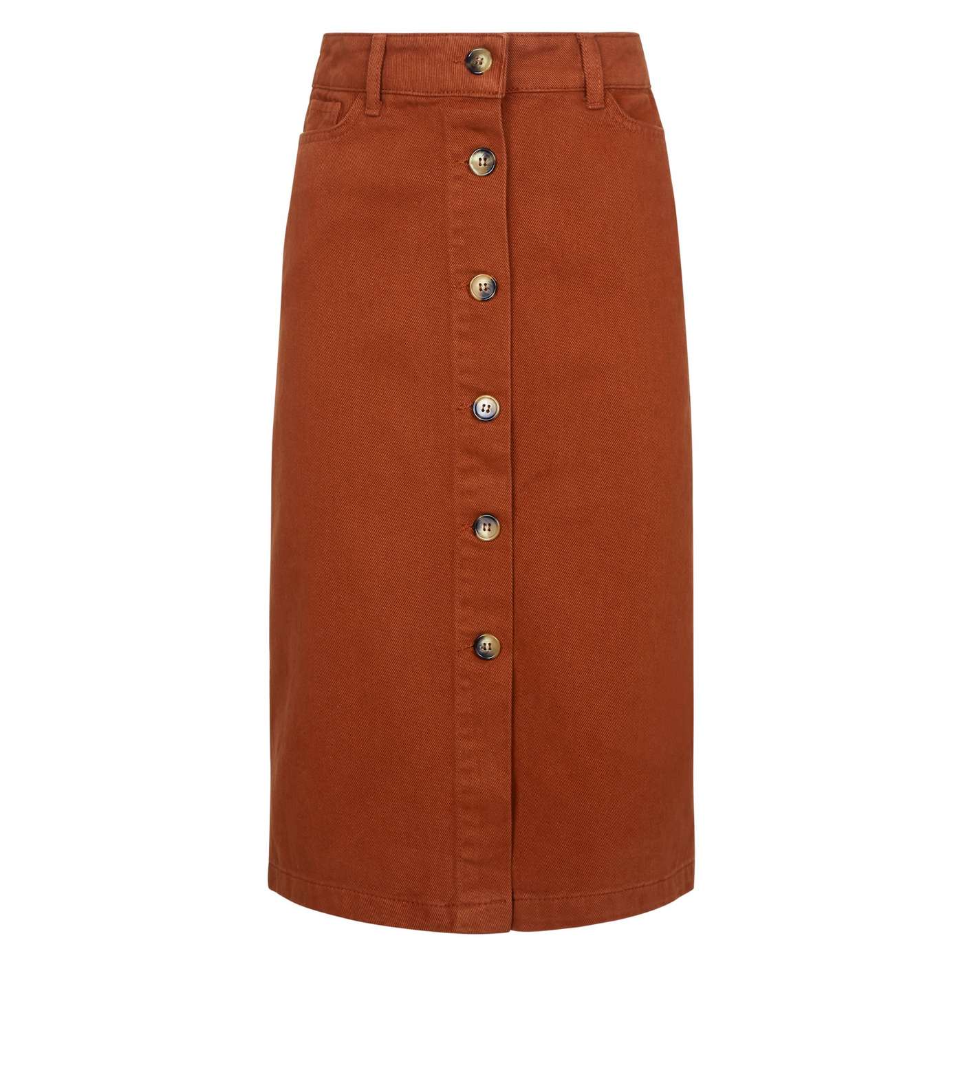 Rust Button Up Denim Midi Skirt Image 4