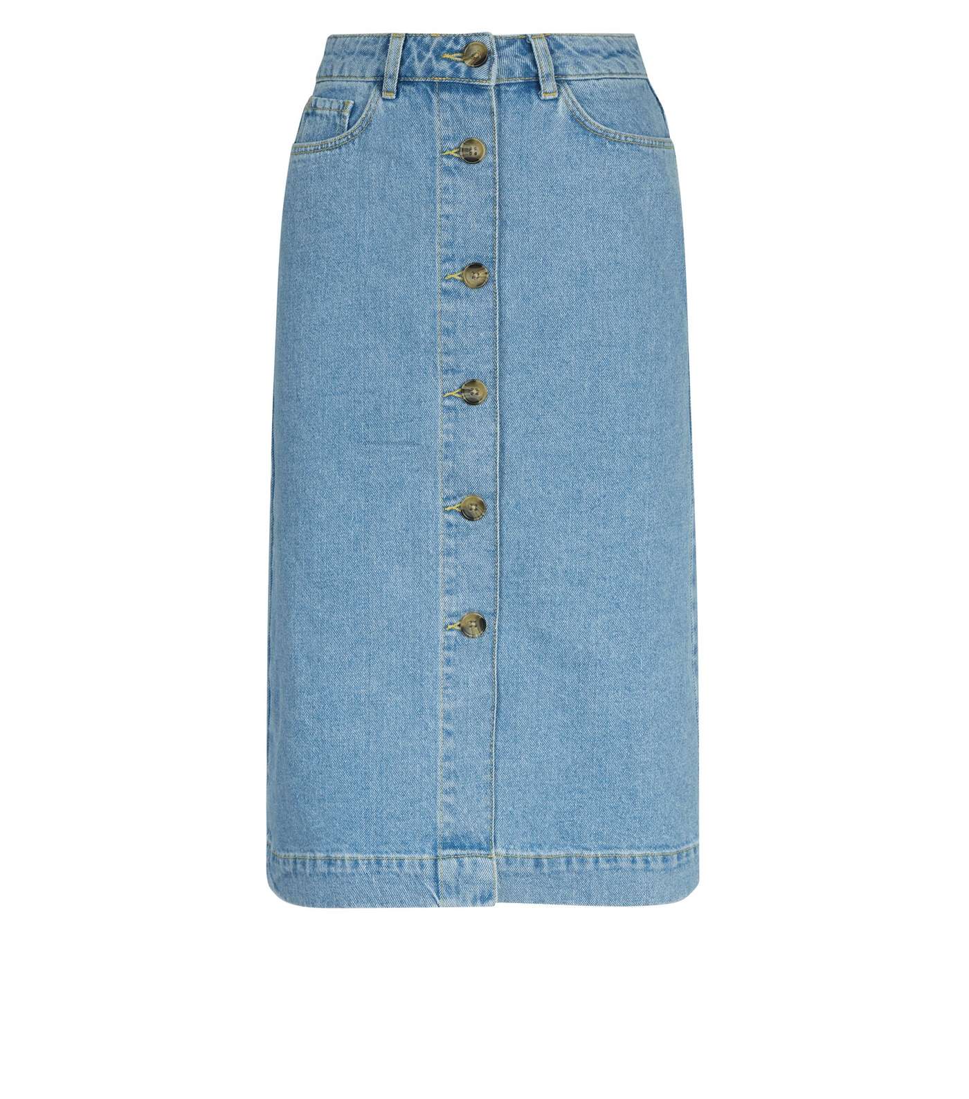 Bright Blue Button Up Denim Midi Skirt Image 4