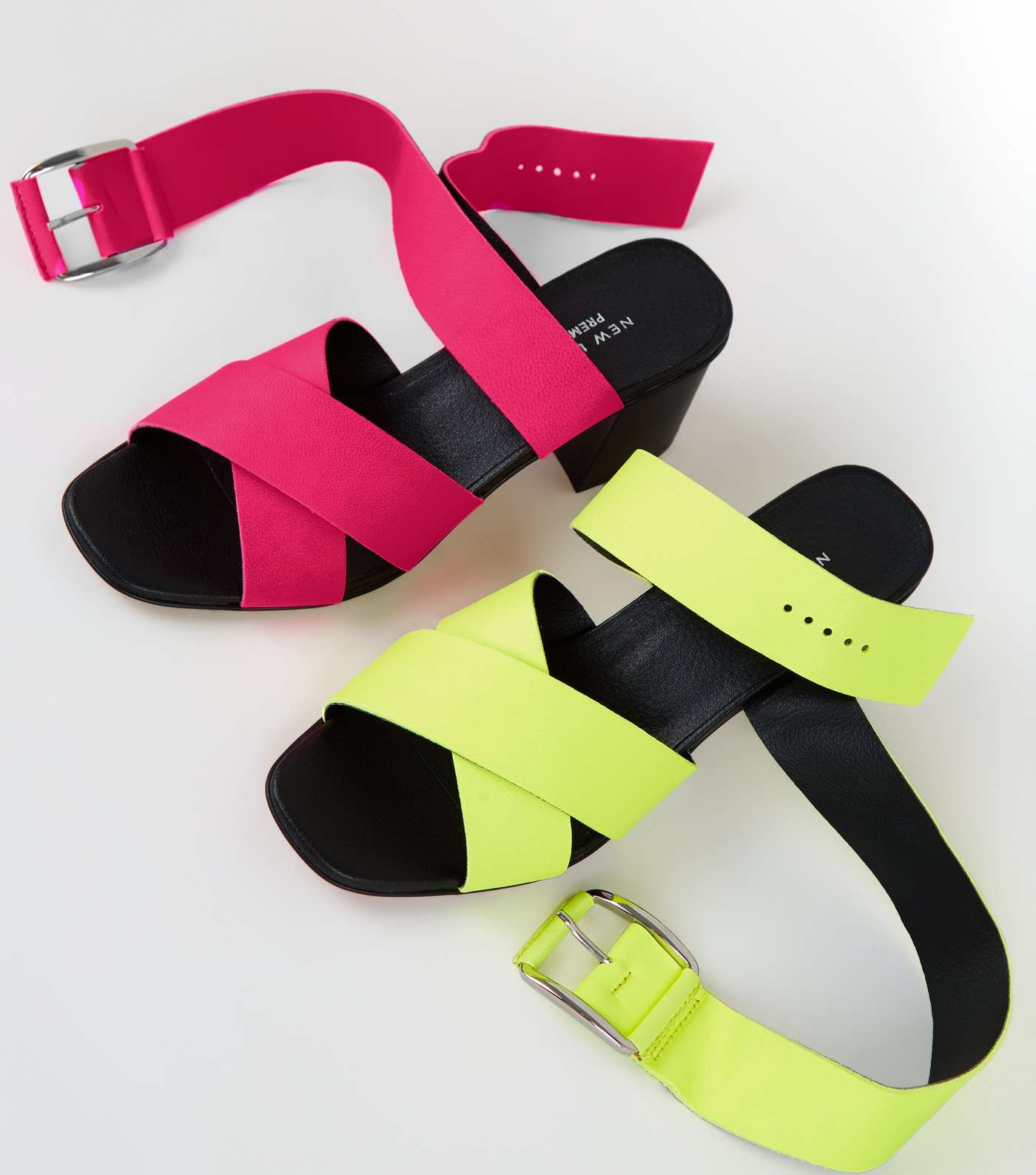 Pink Premium Neon Leather Cross Strap Sandals Image 4