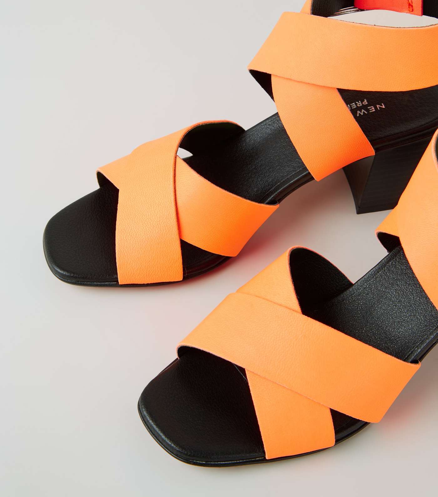 Orange Premium Neon Leather Cross Strap Sandals Image 4