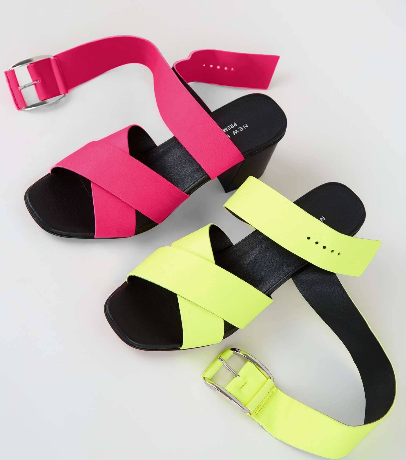 Yellow Premium Neon Leather Cross Strap Sandals Image 4