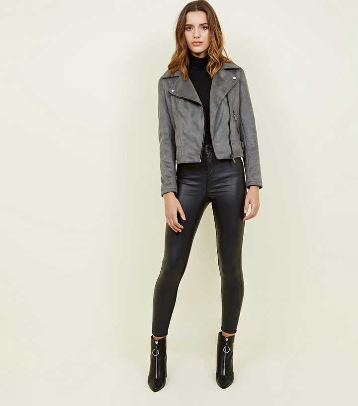 grey suede biker jacket new look