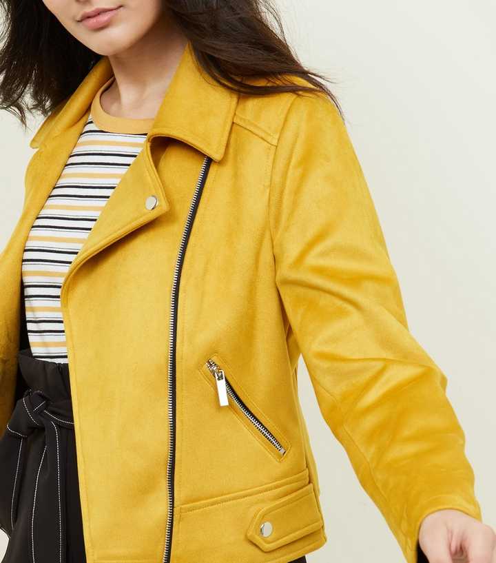 Mustard Suedette Biker Jacket | New Look