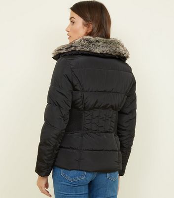 black faux fur collar padded jacket