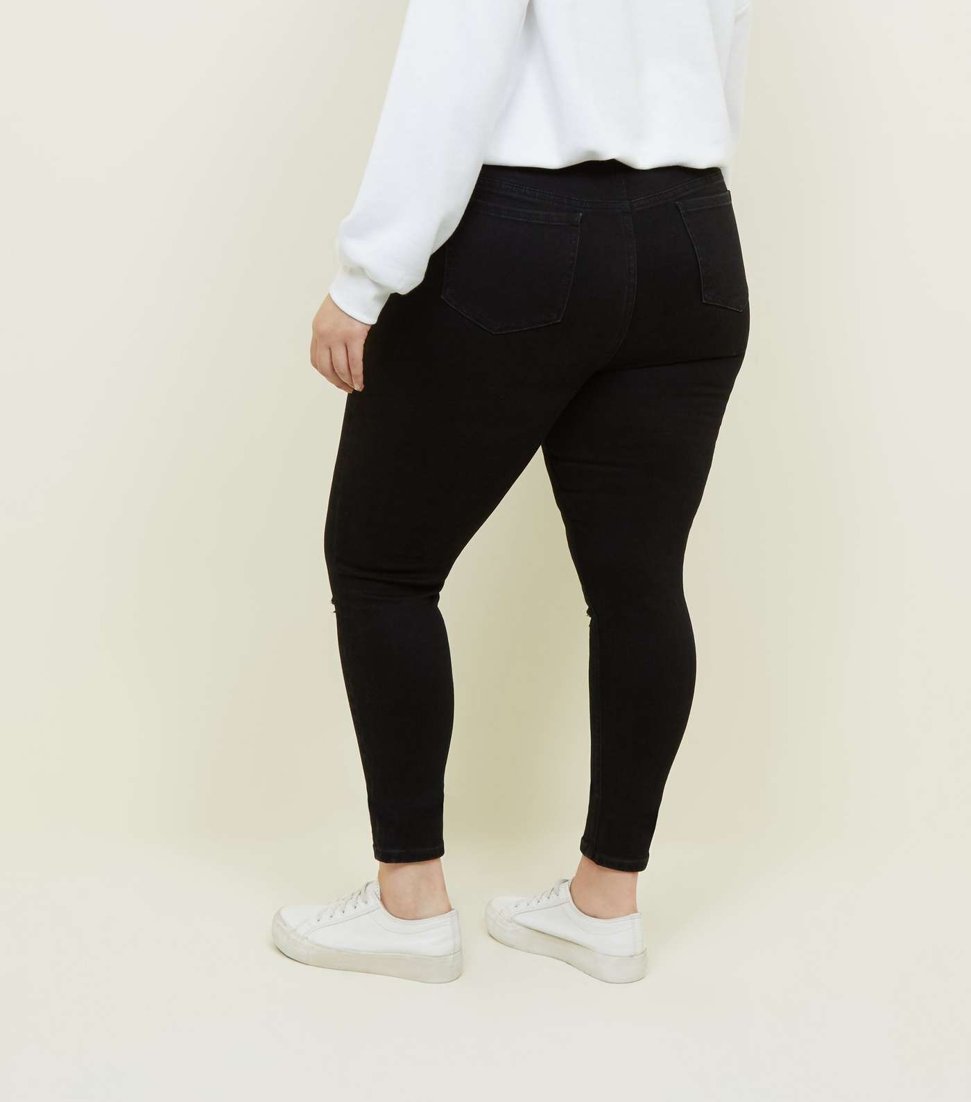 Curves Black High Waist 3 Button Ripped Jeans  Image 3