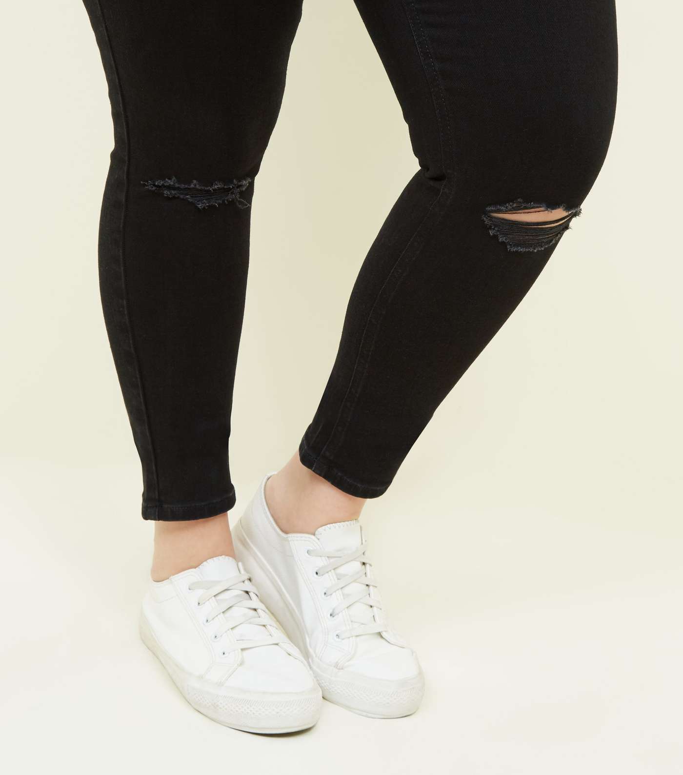 Curves Black High Waist 3 Button Ripped Jeans  Image 5
