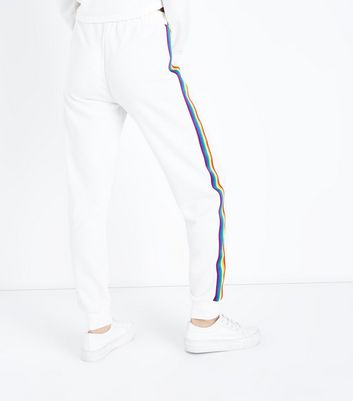 Cream Rainbow Side Stripe Joggers New Look