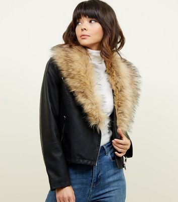 Faux fur collar moto on sale jacket