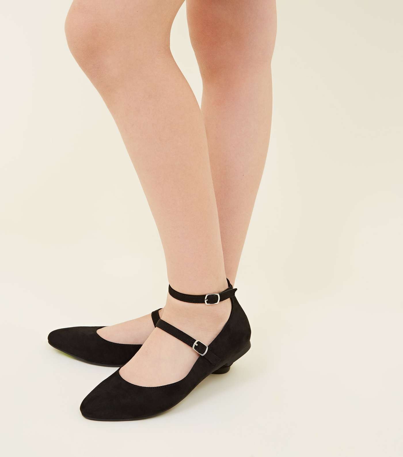 Girls Black Suedette Ankle Strap Mary Janes Image 2