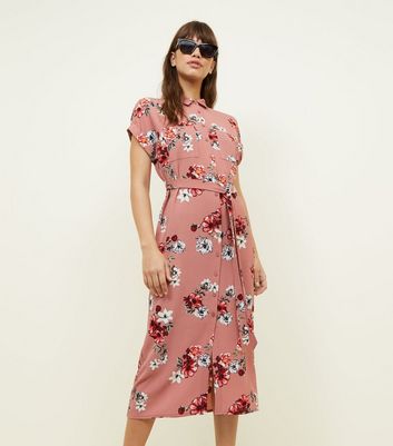 pink midi shirt dress