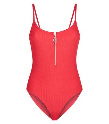 zip up red bodysuit