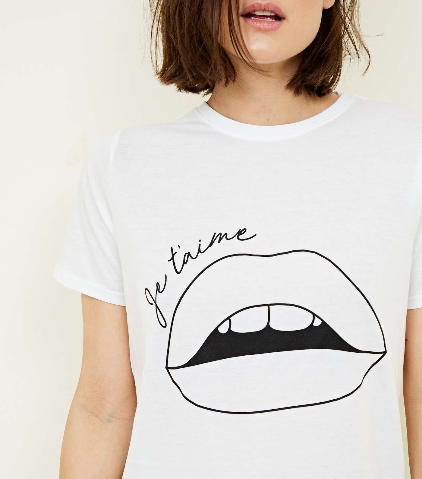 White Je T'aime Lips Slogan T-Shirt Image 5