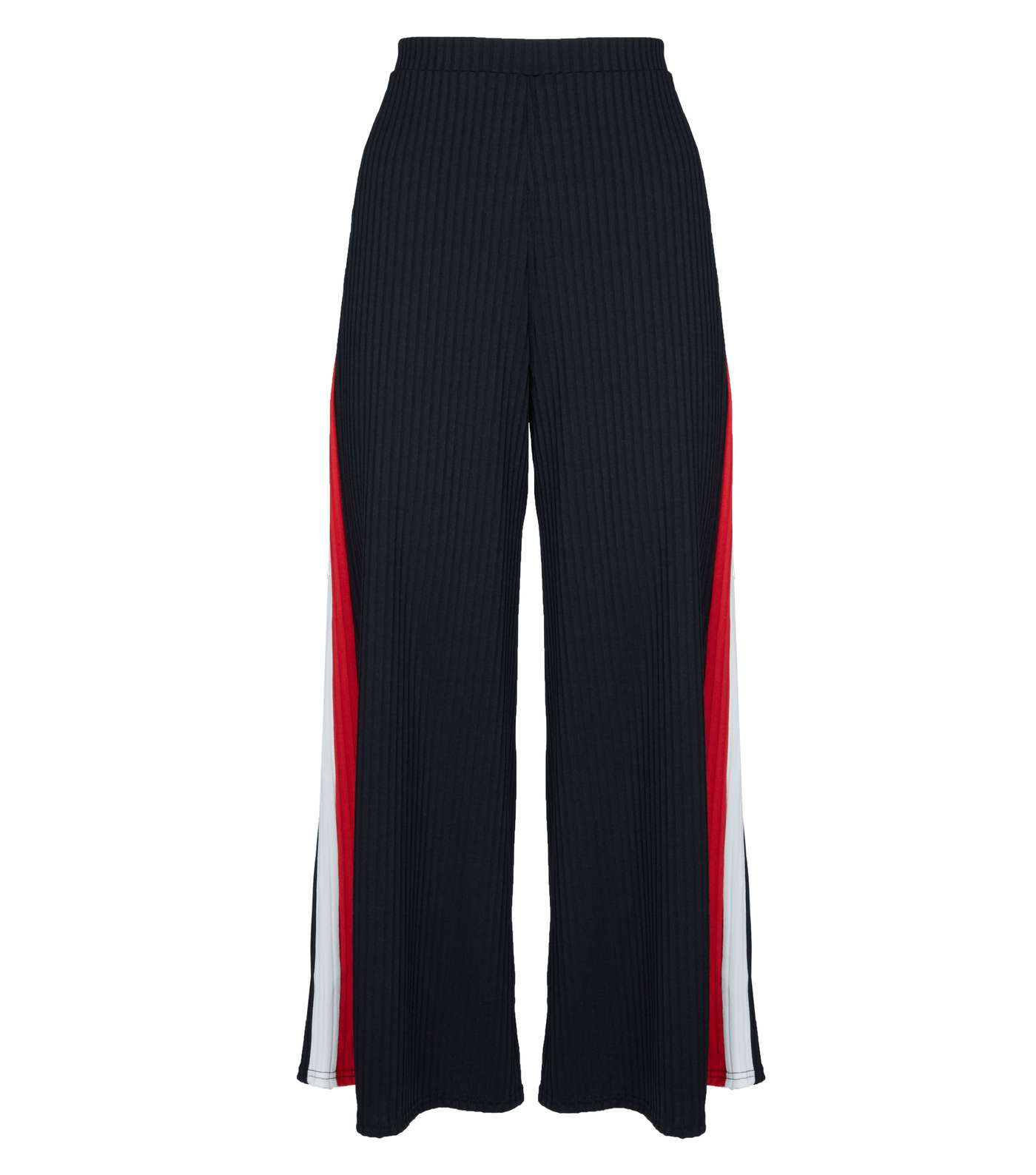 Black Ribbed Side Stripe Cropped Trousers Image 4