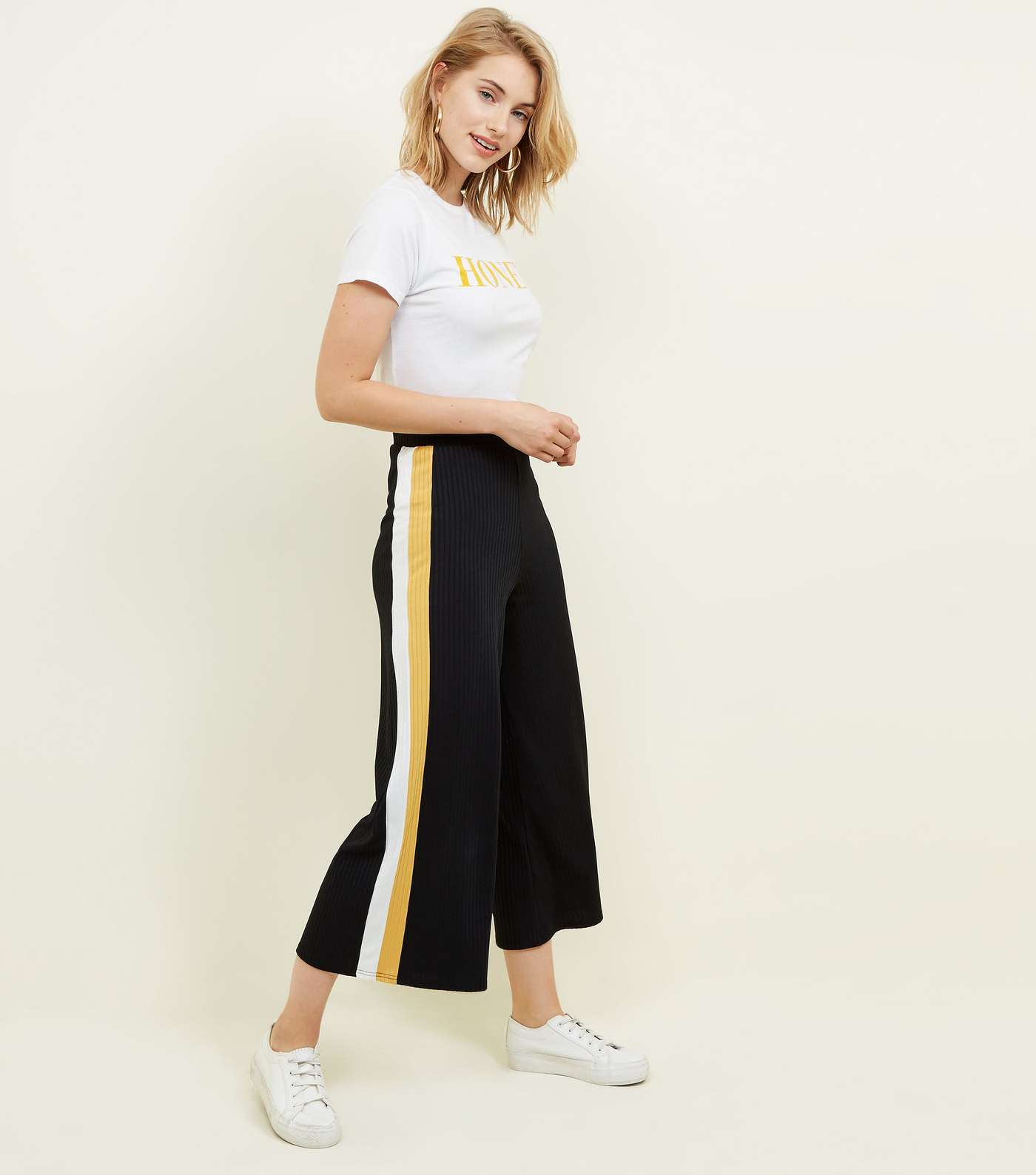 Black and Yellow Ribbed Side Stripe Trousers