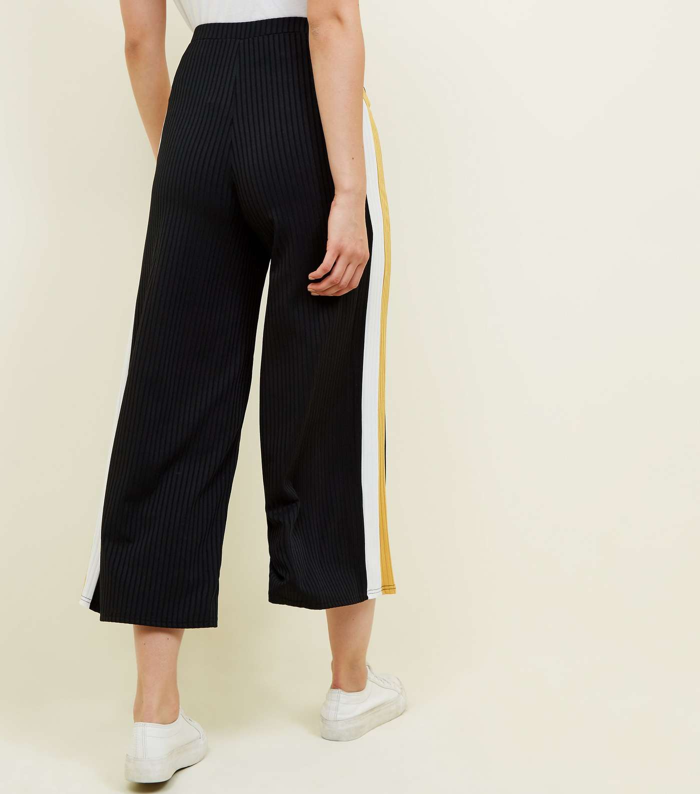 Black and Yellow Ribbed Side Stripe Trousers Image 3
