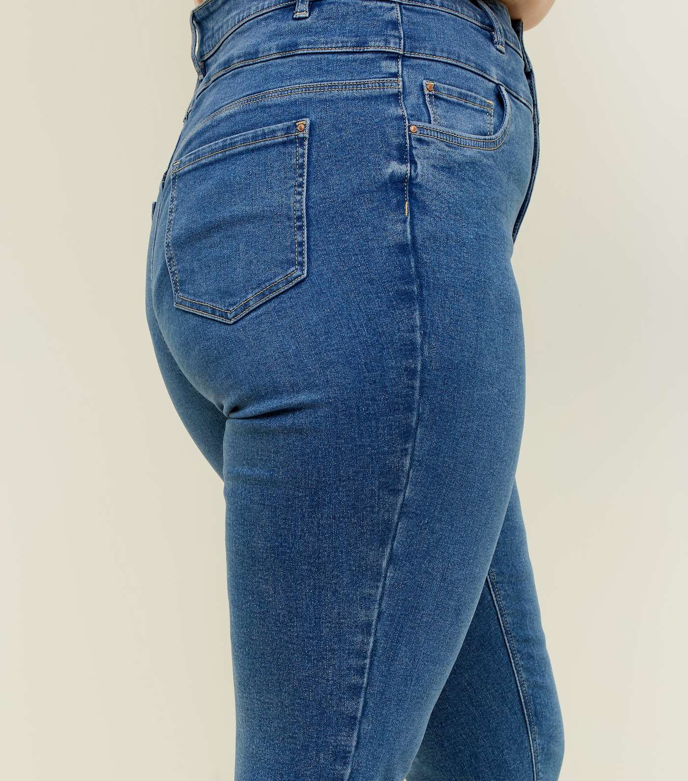 Curves Blue Drop Hem High Waist Skinny Jeans Image 5