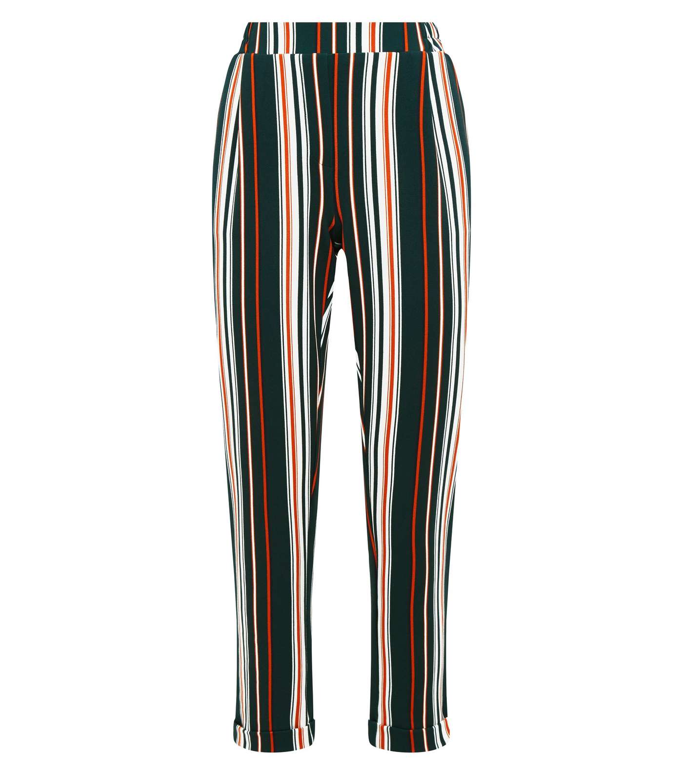 Green Stripe Turn Up Hem Trousers Image 4
