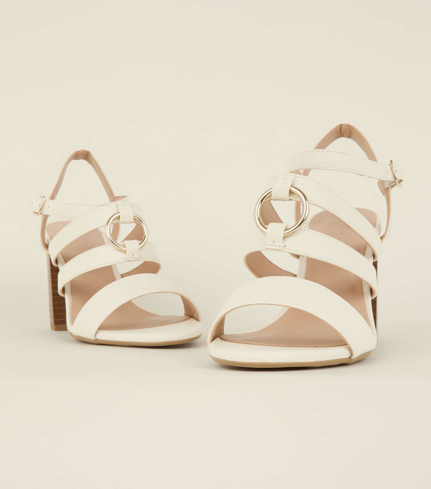 Wide Fit Off White Leather-Look Ring Strap Sandals Image 4