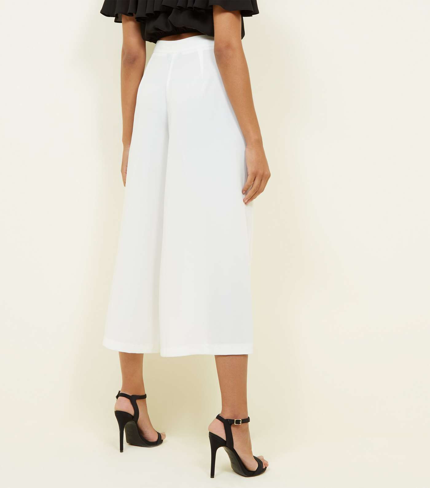 White Cropped Wide Leg Trousers Image 3