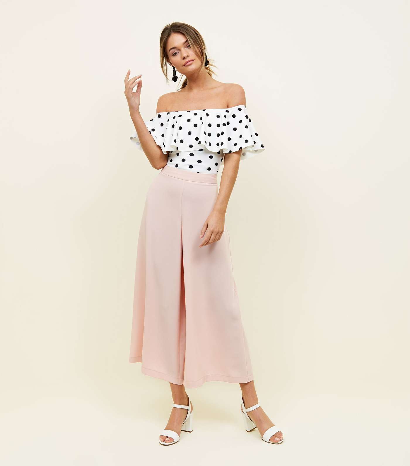 Pale Pink Cropped Wide Leg Trousers
