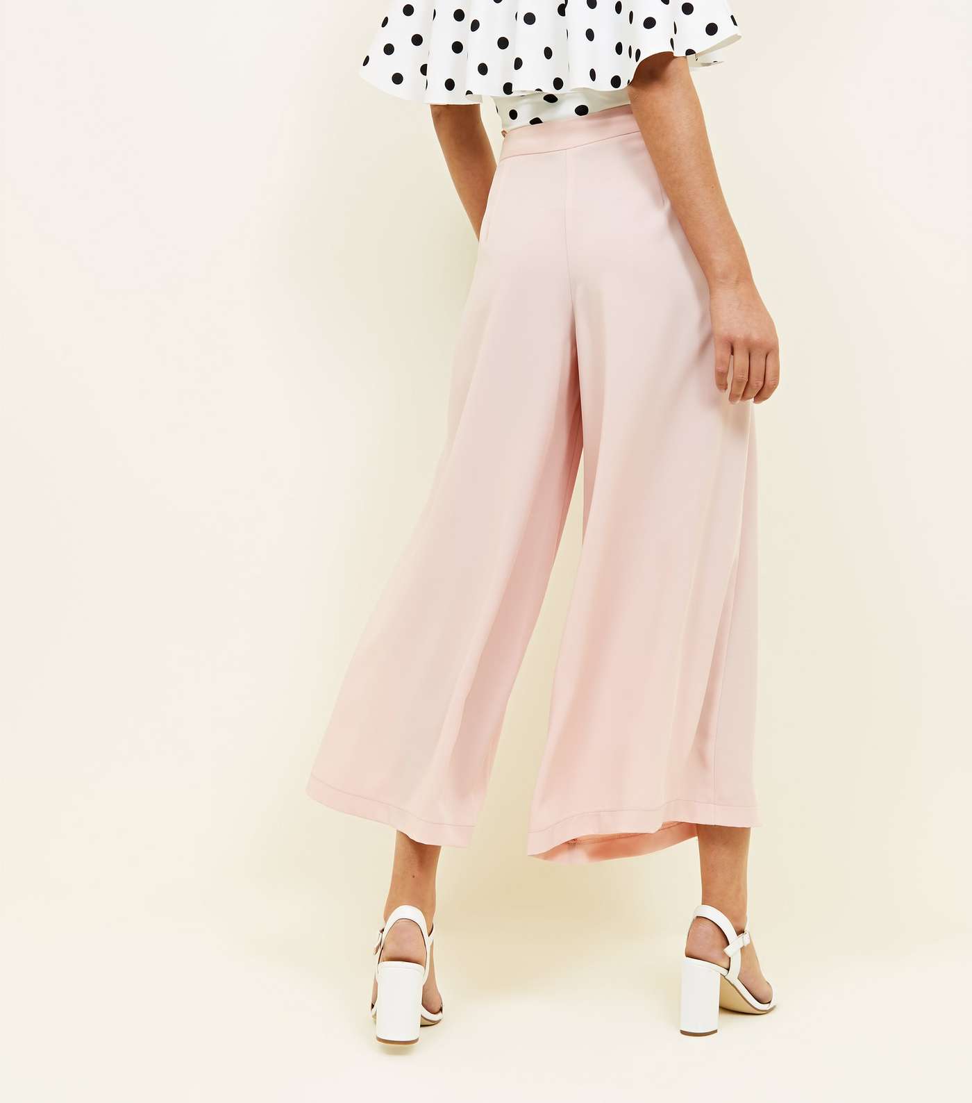 Pale Pink Cropped Wide Leg Trousers Image 3