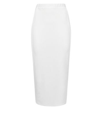 white straight midi skirt