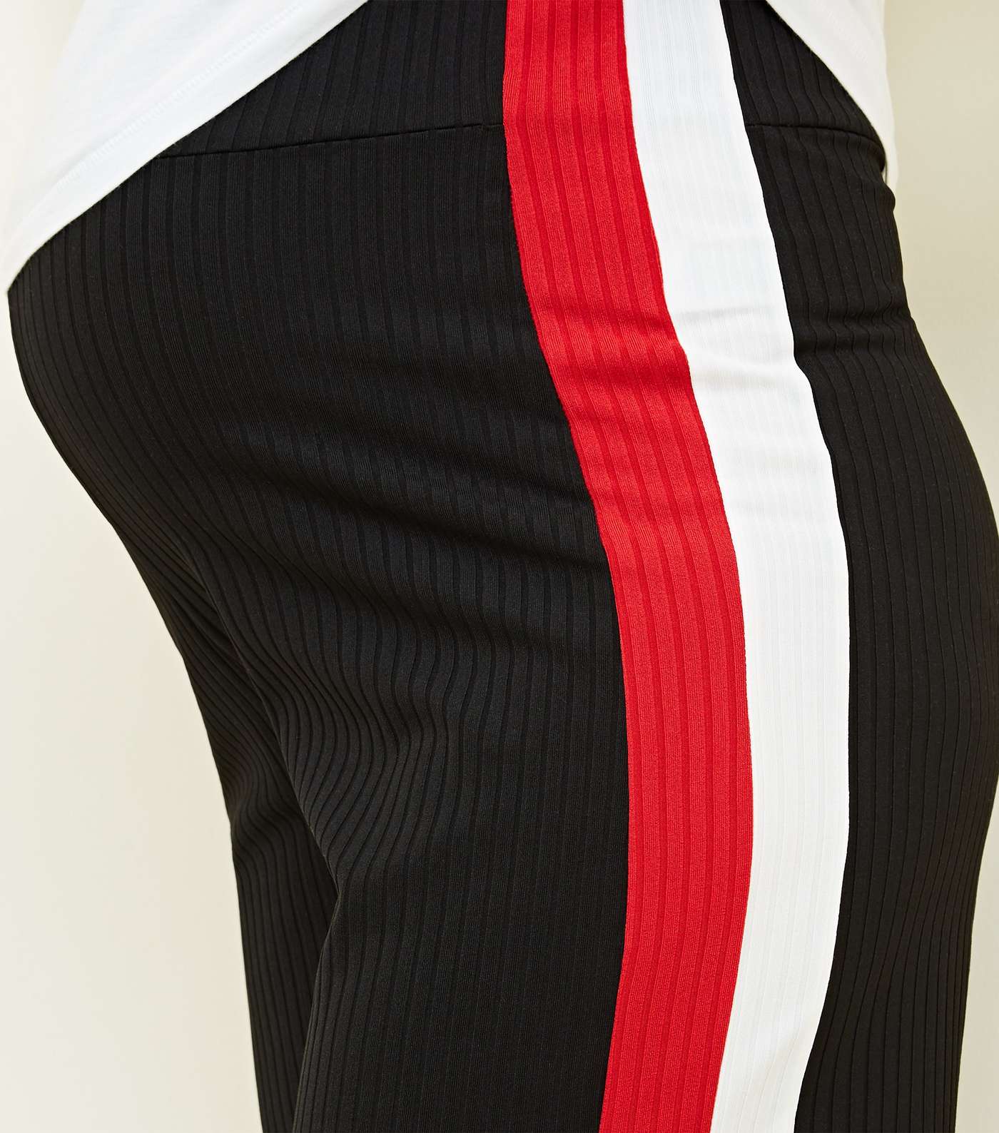 Maternity Black Side Stripe Ribbed Culottes Image 5