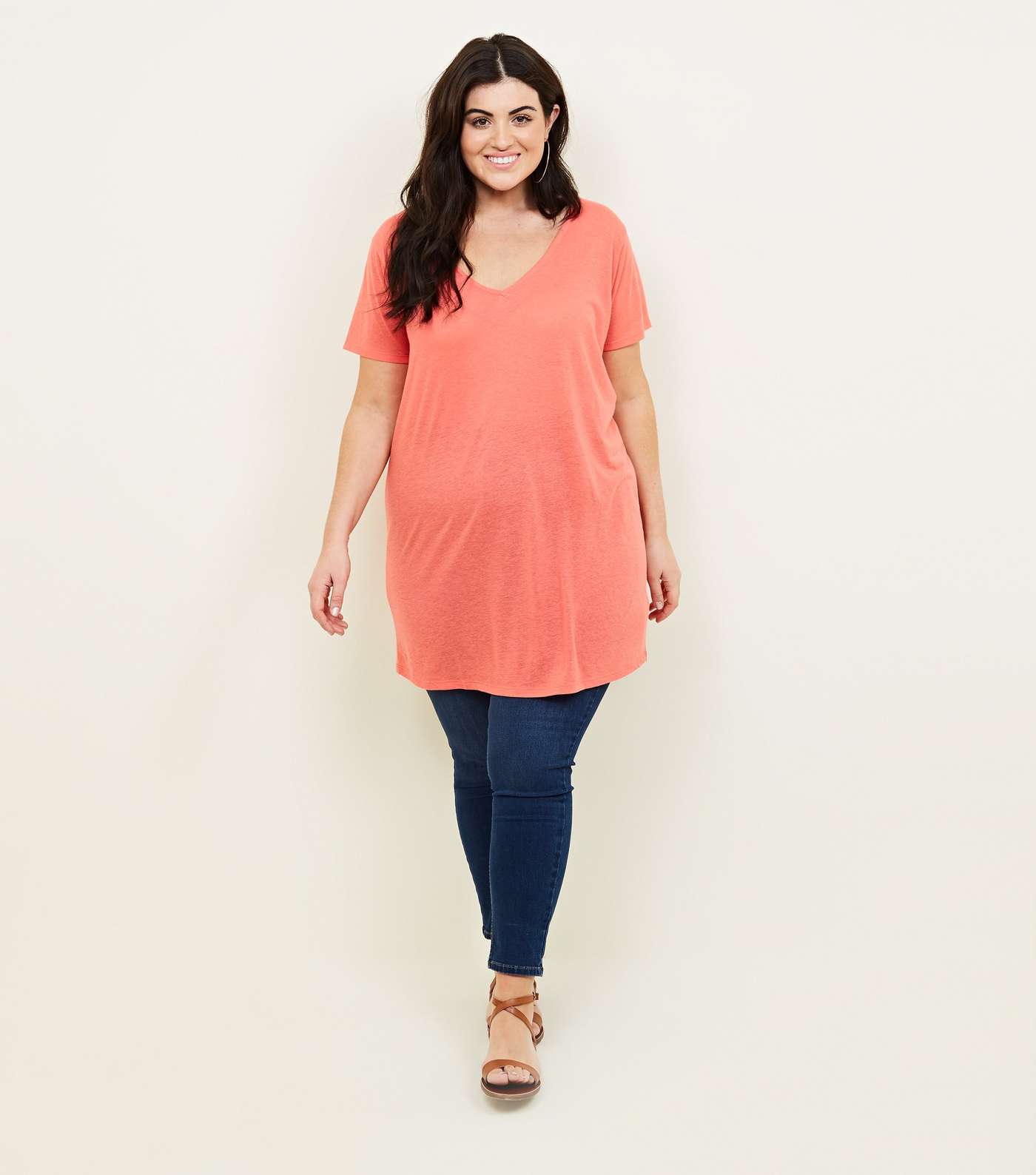 Curves Coral Textured Oversized T-Shirt Image 2