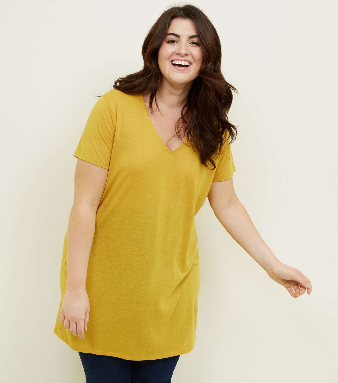 Curves Yellow Textured Oversized T-Shirt