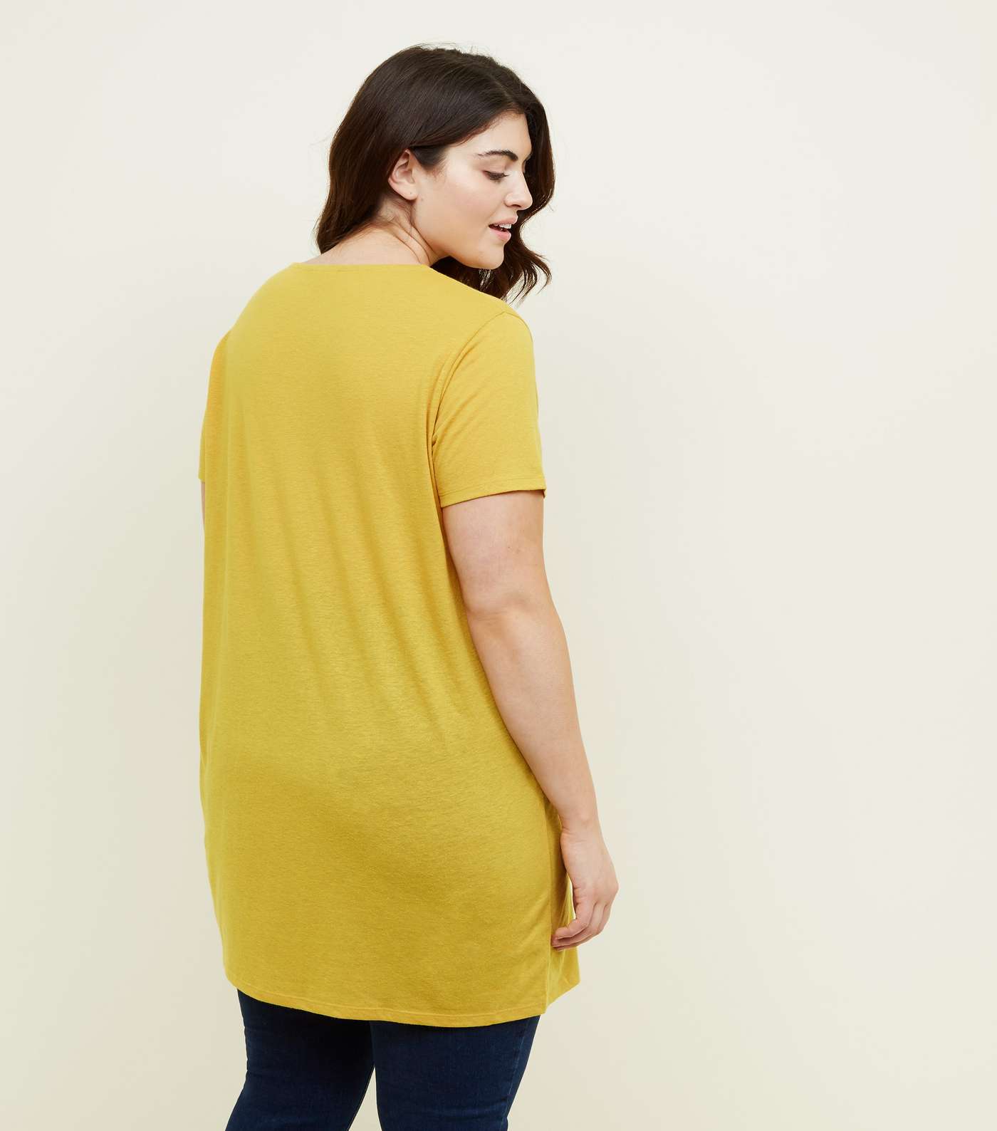Curves Yellow Textured Oversized T-Shirt Image 3