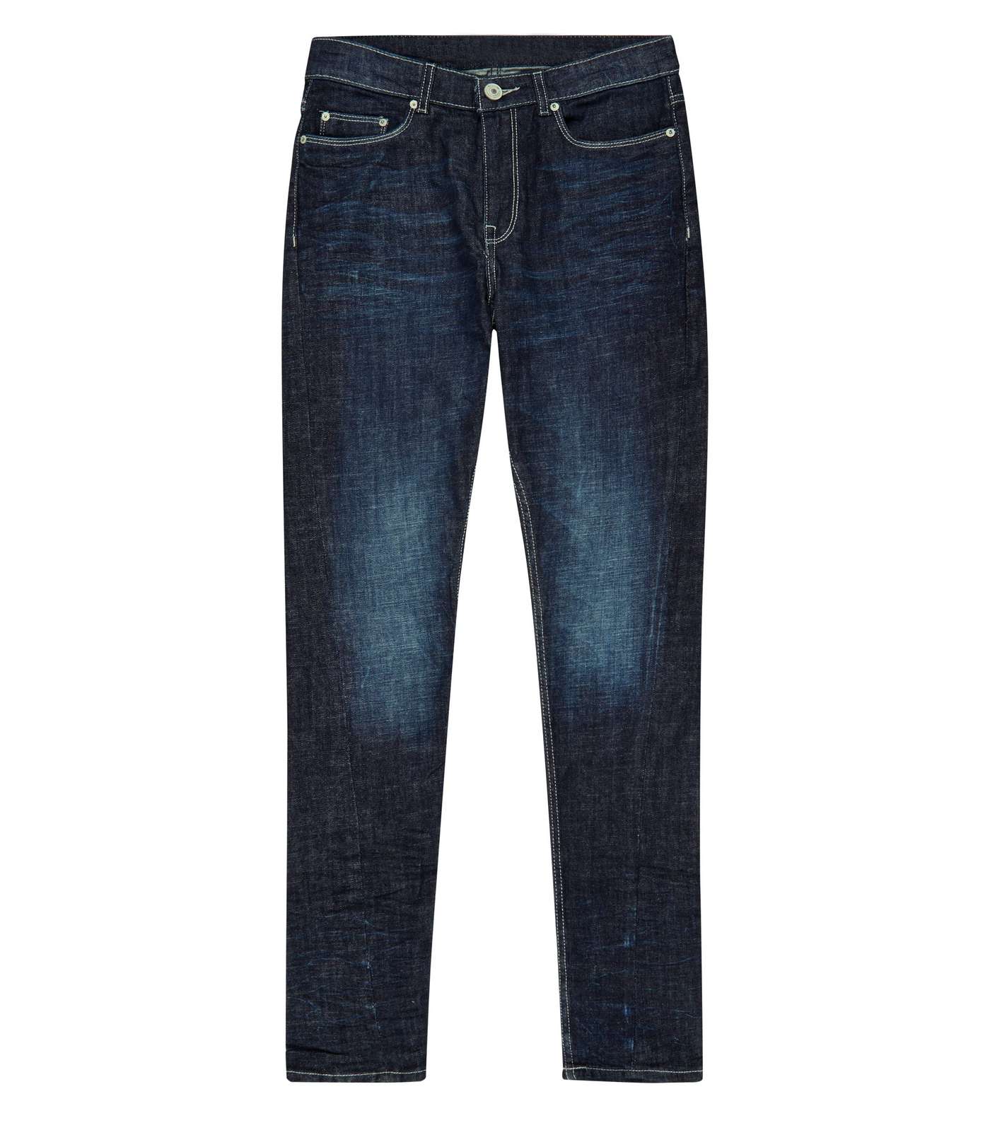 Navy Contrast Stitch Rinse Twist Seam Jeans Image 4