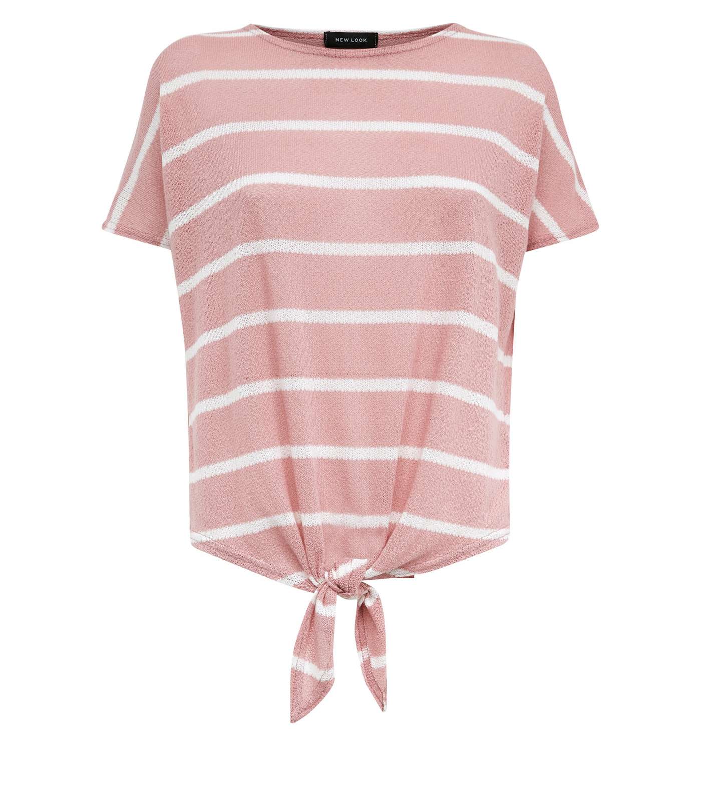 Pink Stripe Fine Knit Tie Front T-Shirt Image 4