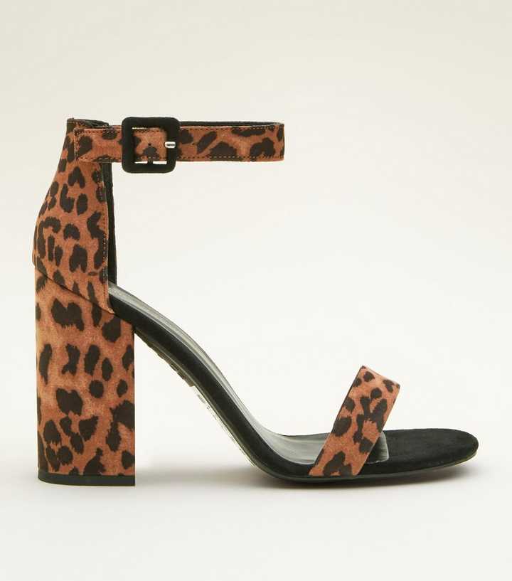 Stone Leopard Print Block Heel Sandals