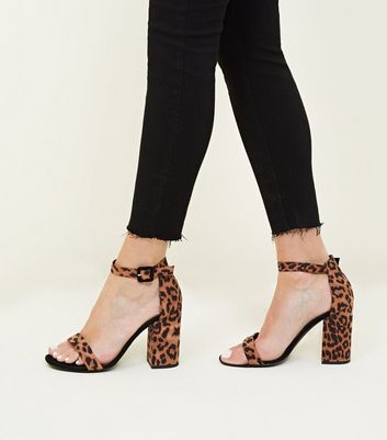 Stone Leopard Print Block Heel Sandals 